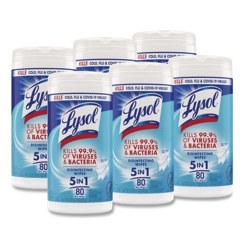 Cleaning Cloths & Wipes | LYSOL Brand 19200-89346 7 in. x 7.25 in. 1-Ply Disinfecting Wipes - Crisp Linen/White (6/Carton) image number 0