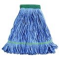 Mop Heads | Boardwalk BWK502BLEA 5 in. Headband Super Loop Cotton/Synthetic Fiber Wet Mop Heads - Blue, Medium image number 0