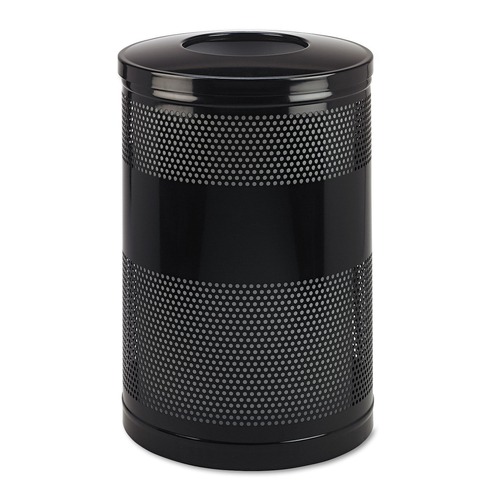 Indoor Waste Receptacles | Rubbermaid Commercial FGS55ETBKPL 51 gal. Classics Perforated Steel Open Top Receptacle - Black image number 0
