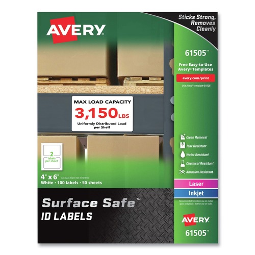 Perforated Roll & Hand Towels | Avery 61505 Surface Safe 4 in. x 6 in. ID Labels - White (100/Box) image number 0