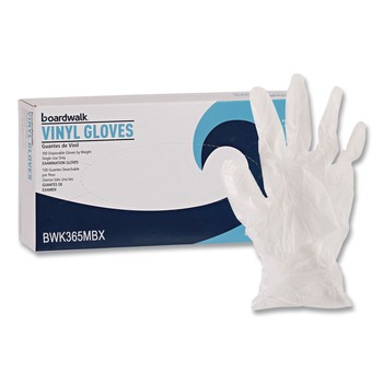Boardwalk BWK365MBX 2.6 mil General Purpose Powder/Latex-Free Vinyl Gloves - Medium, Clear (100/Box)