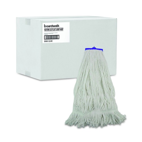 Mop Heads | Boardwalk BWK824R 24 oz. Lie-Flat Rayon Fiber Mop Head - White (12/Carton) image number 0