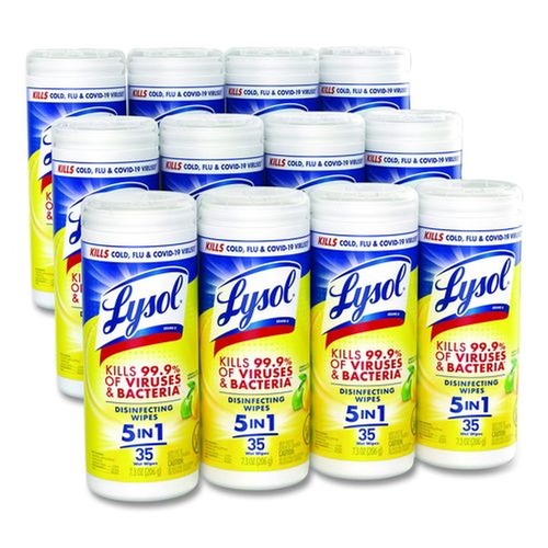 Cleaning Cloths & Wipes | LYSOL Brand 19200-81145 7 in. x 7.25 in. 1-Ply Disinfecting Wipes - Lemon and Lime Blossom, White (35 Wipes/Canister, 12 Canisters/Carton) image number 0