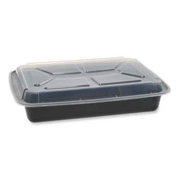 Pactiv Corp. NC989B Newspring VERSAtainer 58 oz. 8.5 in. x 11.5 in. x 2.5 in. Rectangular Plastic Microwavable Containers - Black/Clear