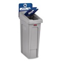 Indoor Waste Receptacles | Rubbermaid Commercial 2185055 Slim Jim Recycling Station Kit 1-Stream Mixed Recycling 23 gal Plastic Gray/Blue image number 2