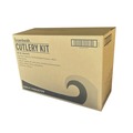 Cutlery Kits | Boardwalk BWK4COMBOKITPP 4-Piece Mediumweight Polypropylene Plastic Fork/Knife/Napkin/Spoon Cutlery Kit - White (250/Carton) image number 0