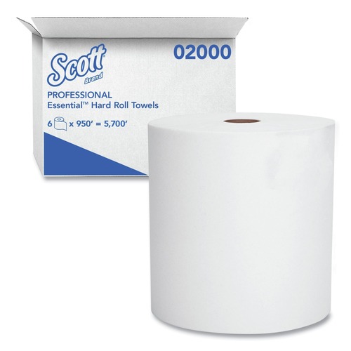 Perforated Roll & Hand Towels | Scott 02000 8 in. x 950 ft. 1.75 in. Core 1-Ply Essential High Capacity Hard Roll Towels - White (6 Rolls/Carton) image number 0