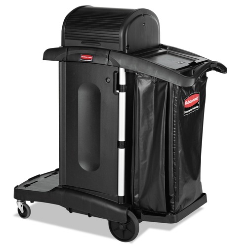 Perforated Roll & Hand Towels | Rubbermaid Commercial 1861427 Executive High Security 23.1 in. x 39.6 in. x 27.5 in. Janitorial Cleaning Cart - Black image number 0