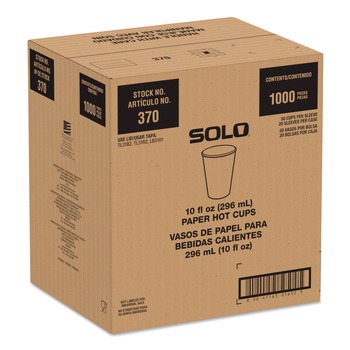 SOLO 370RC-PLANET Recycled Content PCF Paper Hot Cups ProPlanet Seal 10 oz White/Blue (1000/Carton)