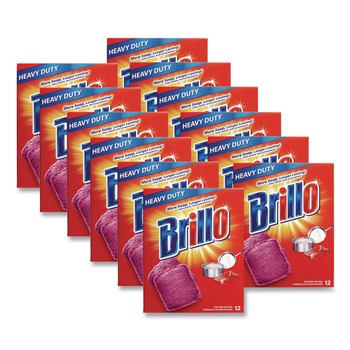  | Brillo 53335 3 in. x 3 in. Steel Wool Soap Pads - Gray/Pink (12/Carton)
