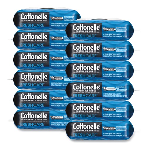 Hand Sanitizing Wipes | Cottonelle 44932 1-Ply 3.75 x 5.5 Fresh Care Flushable Cleansing Cloths - White (12/Carton) image number 0