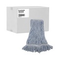 Mop Heads | Boardwalk BWK542CT Narrow Floor Finish Rayon/Polyester Mop Head - Medium, White/Blue (12/Carton) image number 2