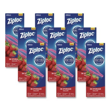  | Ziploc 383233 10.56 in. x 10.75 in. Gallon Triple System Seal Double Zipper Storage Bags - Clear (38 Bags/Box, 9 Boxes/Carton)