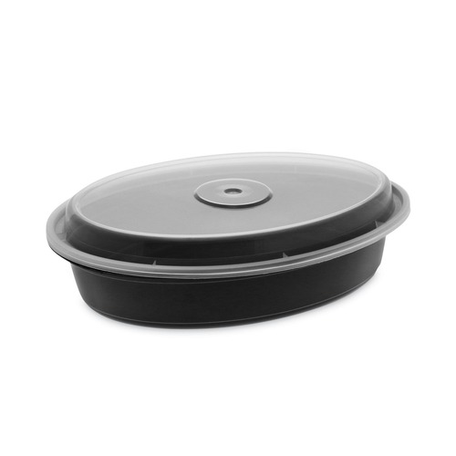 Food Containers & Lids | Pactiv Corp. OC32B 9.1 in. x 6.7 in. x 1.9 in. 32 oz. Newspring VERSAtainer Plastic Microwavable Oval Containers - Black/Clear (150/Carton) image number 0