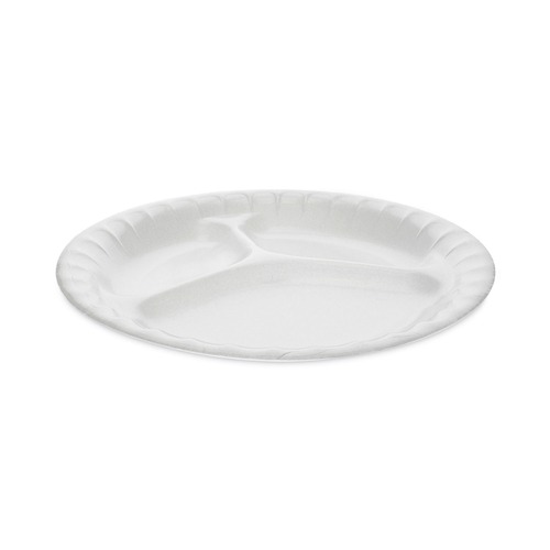 Plates | Pactiv Corp. 0TK100110000 8.88 in. 3-Compartment Placesetter Deluxe Laminated Foam Plate - White (500/Carton) image number 0