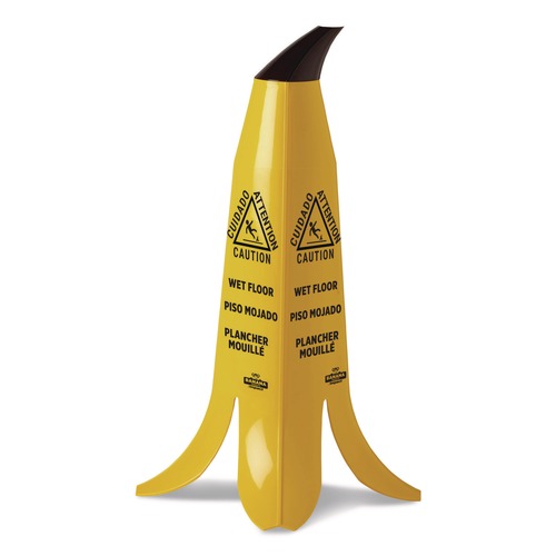 Traffic Safety | Impact B1001 11 x 11.15 x 23.25 Banana Wet Floor Cones - Yellow/Brown/Black image number 0
