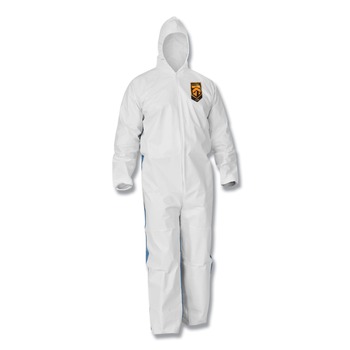 CLEANING CLOTHS AND WIPES | Ansell 38938 A35 Liquid and Particle Protection Coveralls Hooded - Large, White (25/Carton)