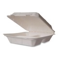 Food Containers & Lids | Vegware WHBRG-9-3 HW 9 in. x 18 in. x 2 in. Molded Fiber Compostable Sugarcane 3-Compartment Clamshell Containers - White (200/Carton) image number 0