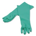 Food Service Chemical Resistant & Reusable Gloves | San Jamar 19NUM 21 in. Long Nitrile Dishwashing Gloves - Medium/Green (1-Pair) image number 2