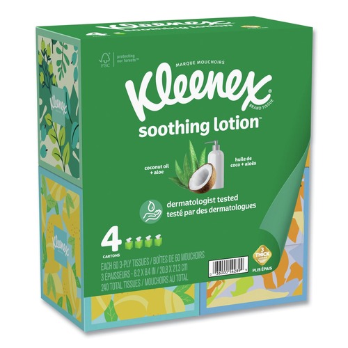 Facial Tissues | Kleenex 54289 Soothing Lotion 3-Ply Facial Tissue - White (8/Carton) image number 0