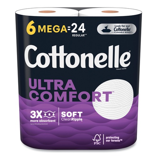 Toilet Tissues | Cottonelle 55707 Ultra ComfortCare Toilet Paper, Soft Tissue, Mega Rolls, Septic Safe, 2-Ply, White, 284/Roll, 6 Rolls/Pack, 36 Rolls/Carton image number 0