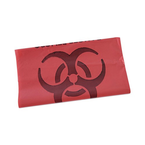 Low-Density Trash Bags | Boardwalk A6639PRK 33 in. x 39 in. 1.3 mil 33 gal. Linear Low Density Health Care Trash Can Liners - Red (150/Carton) image number 0