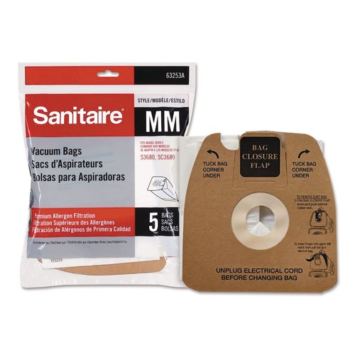 Vacuum Accessories | Sanitaire 63253A Style MM Disposable Dust Bags with Allergen Filter for SC3683A/SC3683B (5/Pack) image number 0