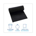 Low-Density Trash Bags | Boardwalk W4832YKKR01 24 in. x 32 in. 16 gal. 1 mil Perforated Roll Low-Density Waste Can Liners - Black (150/Carton) image number 4