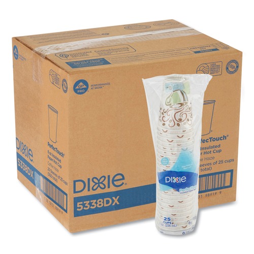 Cups | Dixie 5338DX PerfecTouch 8 oz.Paper Hot Cups - Coffee Haze Design (25/Sleeve, 20 Sleeves/Carton) image number 0
