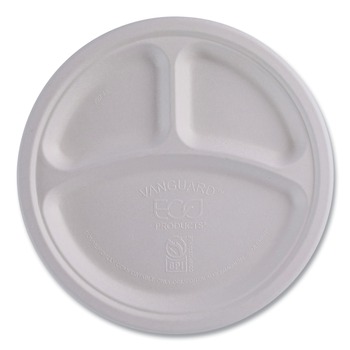 TABLETOP | Eco-Products EP-P007NFA Vanguard 10 in. diameter 3-Compartment Renewable and Compostable Sugarcane Plates - White (500/Carton)