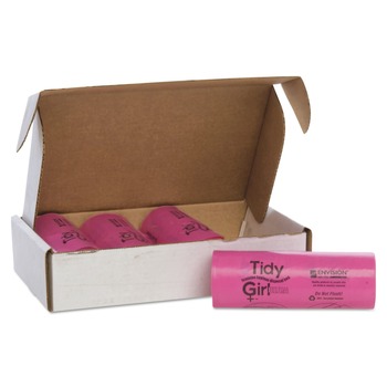FEMININE CARE DISPENSER LINERS | Tidy Girl TG-7514P10 4 in. x 4 in. x 10 in. Feminine Hygiene Sanitary Disposal Bags - Pink/Black (600/Carton)