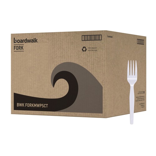 Disposable Forks | Boardwalk BWK FORKMWPS Mediumweight Polystyrene Fork - White (1000/Carton) image number 0