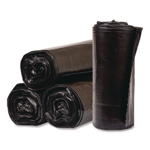 Low-Density Trash Bags | Pitt Plastics EC385812K Eco Strong Can Liners 60 gal 1.35 mil 38-in x 58-in Black Perforated Roll 100/Carton image number 0