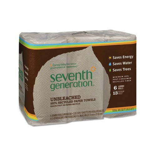 Perforated Roll & Hand Towels | Seventh Generation SEV 13737 2-Ply 11 x 9 Natural Unbleached 100 Percent Recycled Paper Kitchen Towel Rolls (4/Carton) image number 0