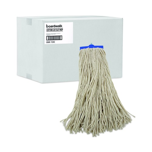 Mop Heads | Boardwalk BWK720C 20 oz. Economical Lie-Flat Cotton Fiber Mop Head - White (12/Carton) image number 0