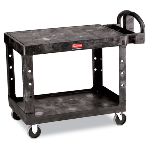 Carts | Rubbermaid Commercial FG452500BLA 25.25 in. x 44 in. x 38.13 in. 500 lbs. Capacity 2 Flat Shelves Plastic Utility Cart - Black image number 0
