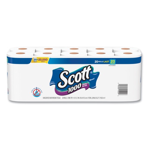 Perforated Roll & Hand Towels | Scott 20032 Septic Safe Standard Roll Bathroom Tissue - White (1000 Sheets/Roll, 20/Pack, 2 Packs/Carton) image number 0
