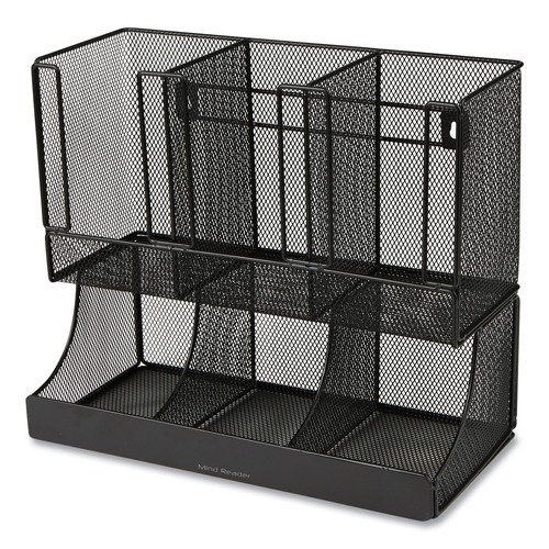 Perforated Roll & Hand Towels | Mind Reader UPMESH-BLK 5 in. x 13 in. x 11.5 in. 2-Tier 6-Compartment Network Collection Coffee Cup and Condiment Countertop Organizer - Black image number 0