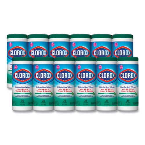 Cleaning Cloths & Wipes | Clorox 01593 7 in. x 8 in. 1-Ply Bleach Free Disinfecting Wipes - Fresh Scent, White (12 Canisters/Carton) image number 0