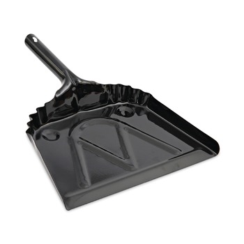 DUST PANS | Boardwalk 528147 12 in. x 14 in. 20-Gauge Steel Dust Pan with 5 in. Handle - Black (12/Carton)