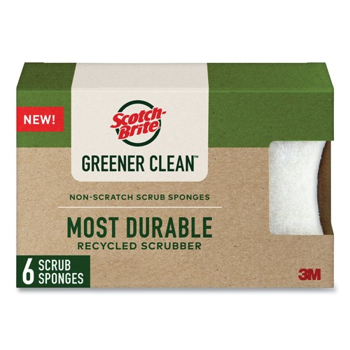 Scouring Pads & Sticks | Scotch-Brite 7100290027 Greener Clean 2.6 in. x 3.3 in. x 0.7 in. Non-Scratch Scrub Sponge - White (6/Pack) image number 0