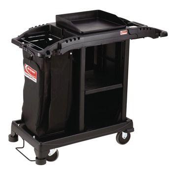  | Suncast Commercial HKCCT100 23.25 in. x 53.18 in. x 46.57 in. 1 Shelf Plastic Compact Standard Housekeeping Cart - Black