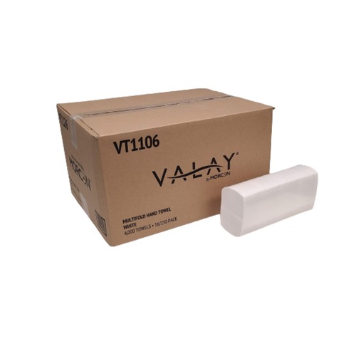 Perforated Roll & Hand Towels | Morcon Paper VT1106 Valay 9.05 in. x 9.25 in. 1-Ply Multi-Fold Towels - White (250/Pack, 16 Packs/Carton) image number 0