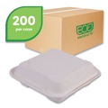 Food Containers & Lids | Eco-Products EP-HC93NFA Vanguard 9 in. x 9 in. x 3 in. 3-Compartment Renewable and Compostable Sugarcane Clamshells - White (200/Carton) image number 1