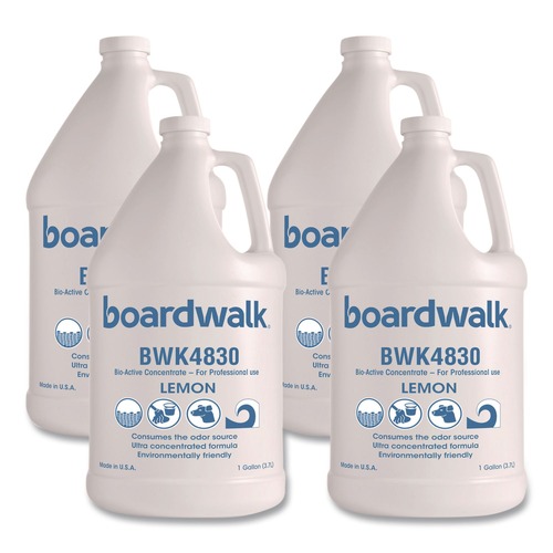 Air Fresheners & Odor Eliminators | Boardwalk 105G-P-000I004M-22-21430 1 Gallon Odor Eliminator Enzyme Plus Concentrate - Lemon (4/Carton) image number 0