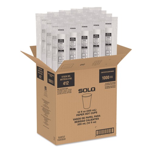 Perforated Roll & Hand Towels | SOLO 412RCN-PLANET Recycled Content PCF Paper Hot Cups ProPlanet Seal 12 oz White/Blue (1000/Carton) image number 0