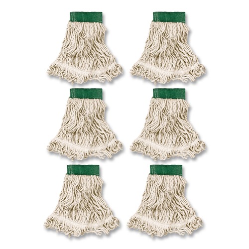 Mop Heads | Rubbermaid Commercial FGD25206WH00 Super Stitch Looped-End Cotton/Synthetic Wet Mop Head - Medium, Green/White (6/Carton) image number 0