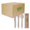 Cutlery Kits | Eco-Products EP-S215 General Purpose Fork/Knife/Napkin/Spoon Wood Cutlery - Natural (500/Carton) image number 0