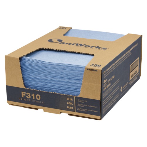 Cleaning Cloths & Wipes | HOSPECO N-F310QCBA 13 in. x 21 in. 1-Ply Deluxe Foodservice Wiper - Blue (150/Carton) image number 0