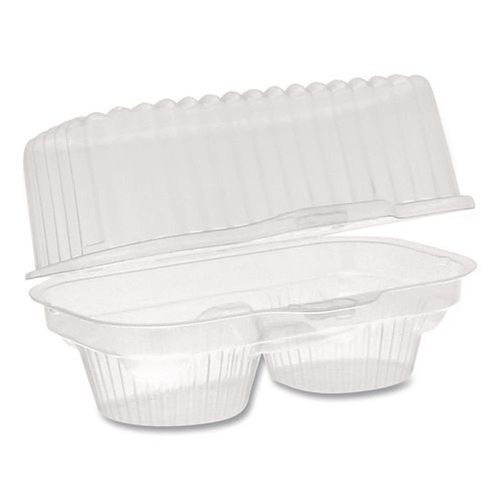 Bakery Boxes & Containers | Pactiv Corp. 000000000000002002 ClearView 6.75 x 4 x 4 2-Compartment Plastic Bakery Cupcake Container - Clear (100/Carton) image number 0